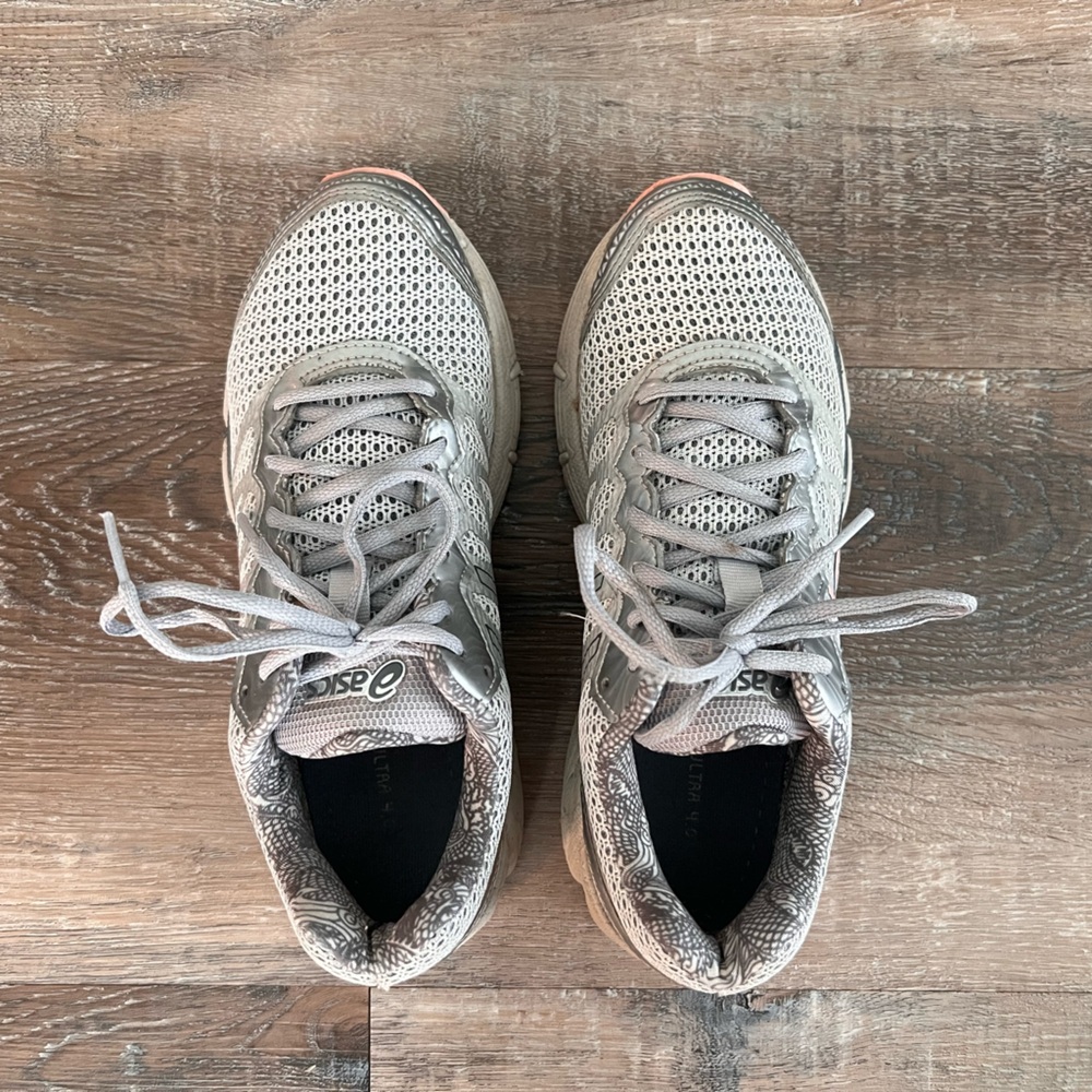 Asics Gray and Pink Athletic Trainers
